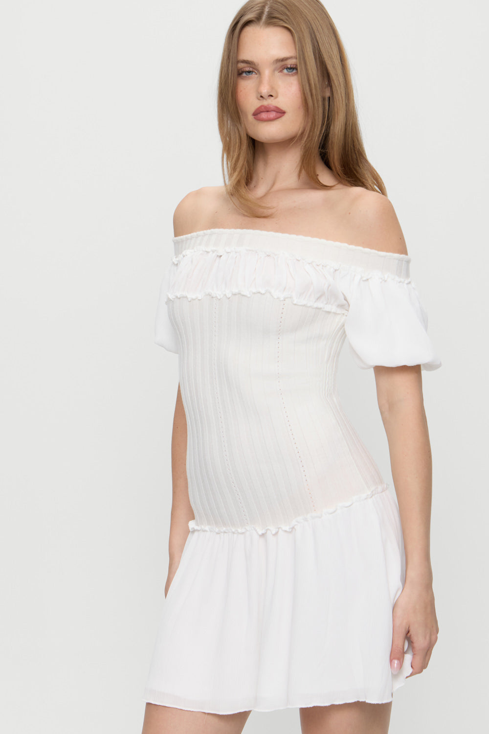 Aura Off The Shoulder Mini Dress - Coconut Cream - Image 7