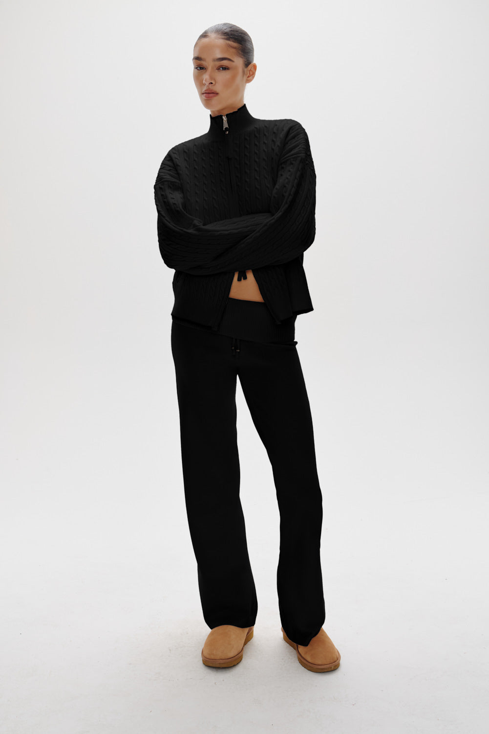 Bea Cloud Knit Zip Up Sweater - Black - Image 2