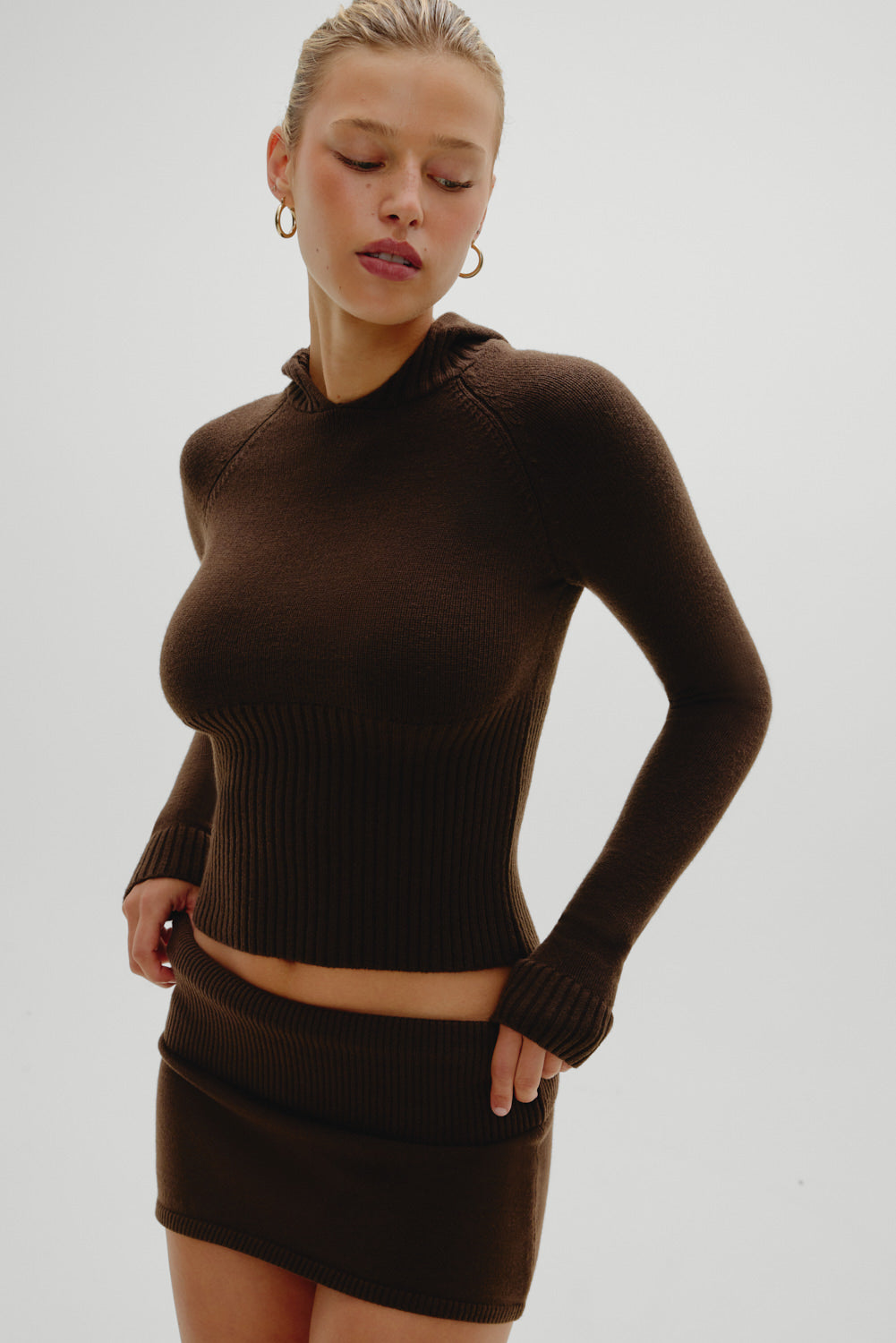 Hazel Knit Hoodie - Chocolate Brown - Image 6