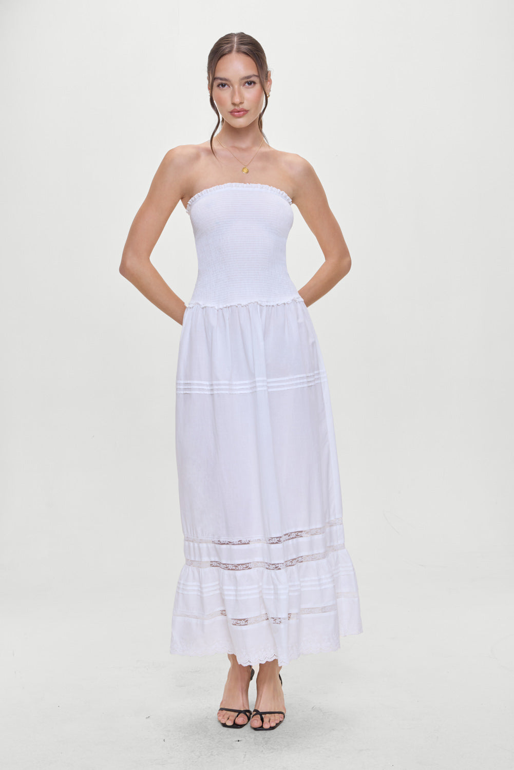 Empress Strapless Smocked Maxi Dress - White - Image 4