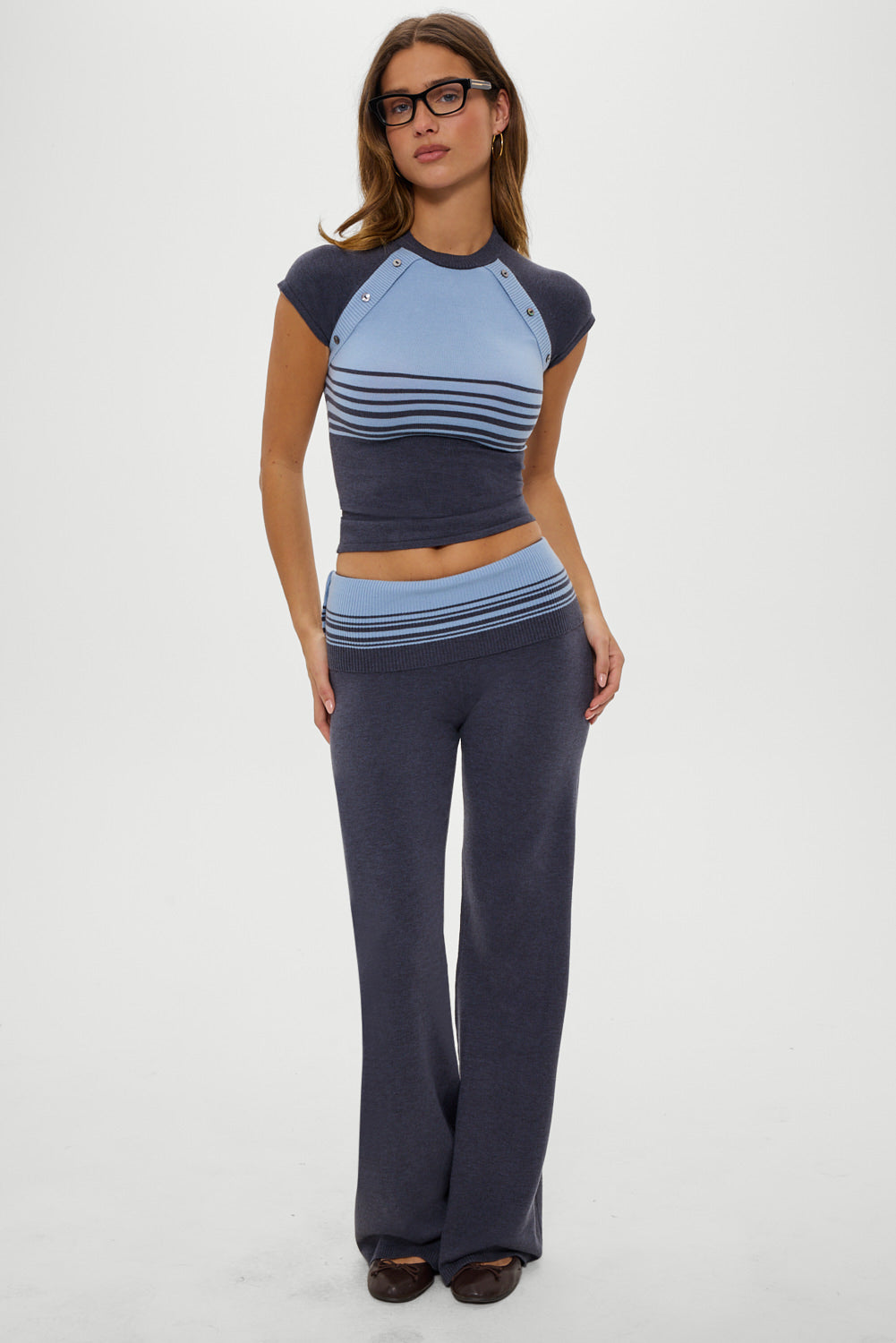Shore Low Rise Knit Pants - Stone Stripe - Image 6